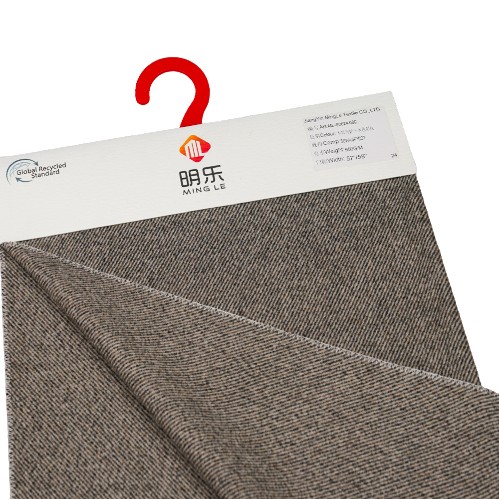 50% Wool, 40% Polyester, 10% Other Fiber, 650G/M, Black Mixed Brown + Beigetwill, Melton Fabric, ML-S0624-089