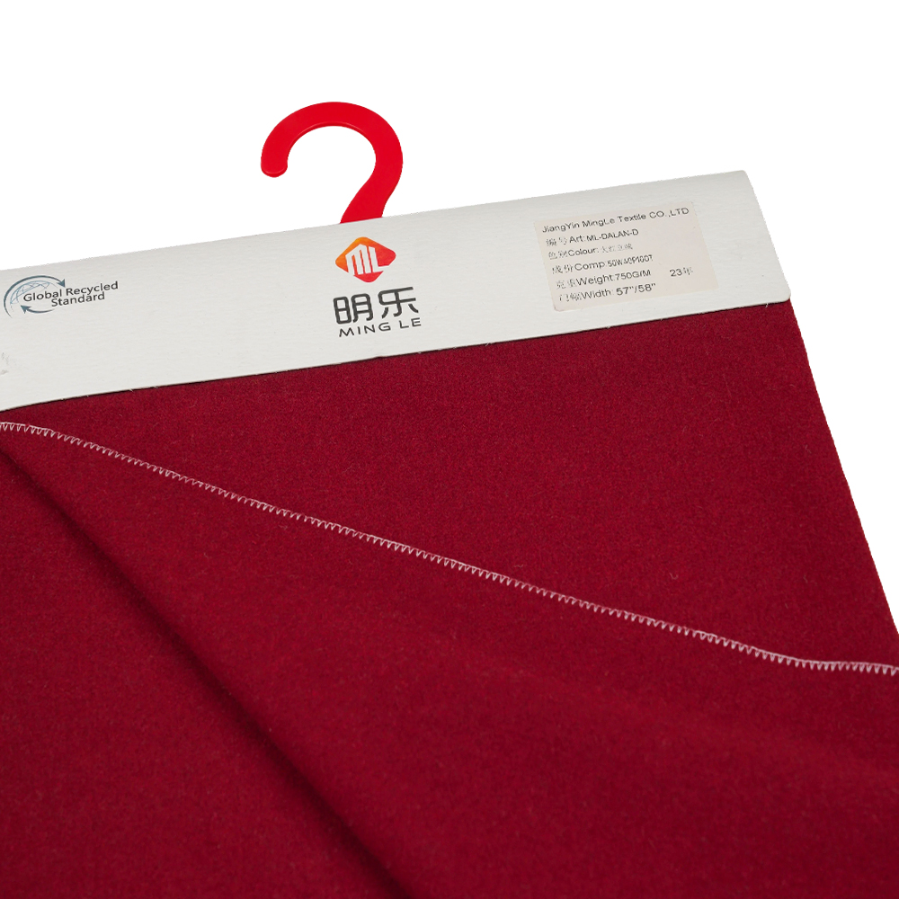 50% Lana, 40% Polyester, 10% Iba Pang Hibla, 750G/M, Matingkad na Pula, Patayong Tambak na Tela, ML-DALAN-D