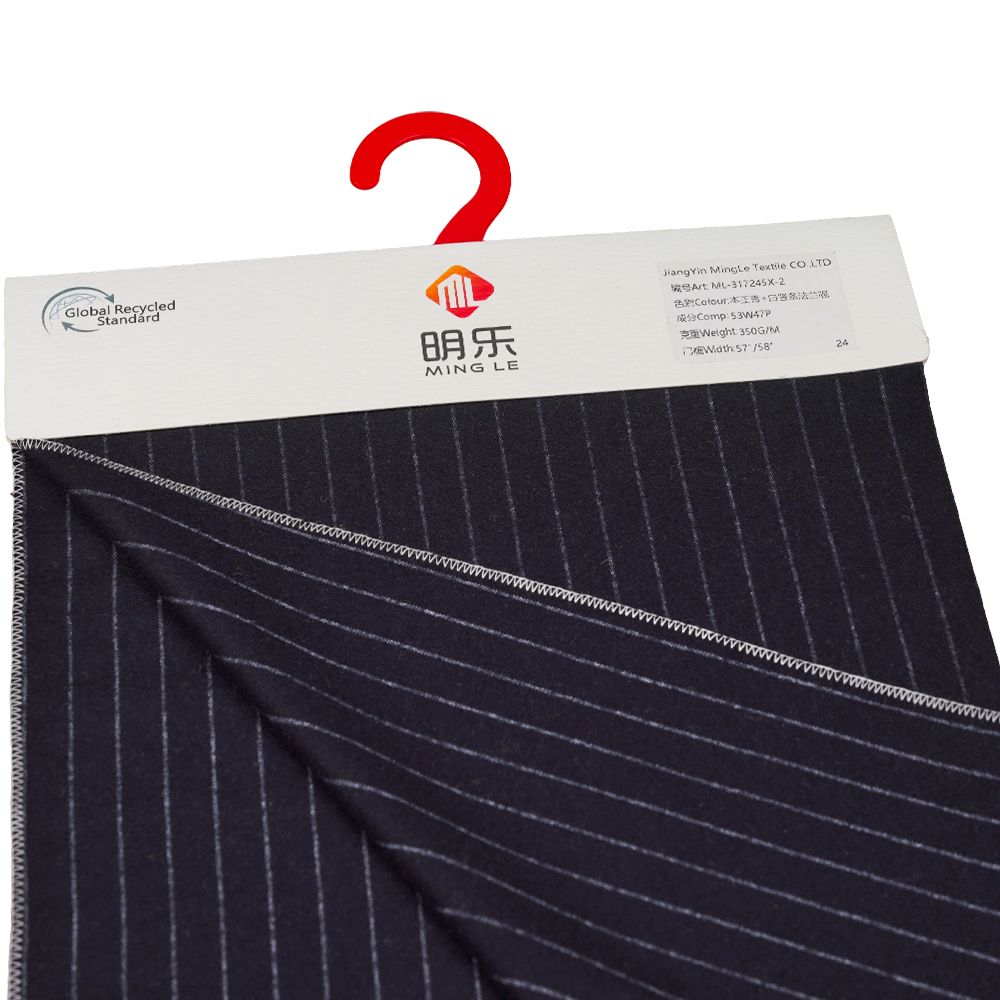 53% Lana, 47% Polyester, 350G/M, Zhiqing + Puti, Vertical Striped Flannel na Tela, ML-317245X-2