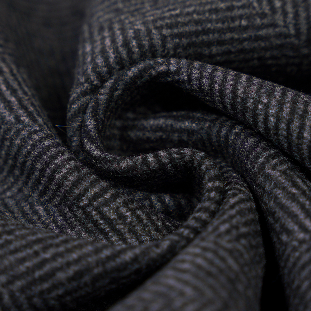 50% Wool, 50% Other Fiber, 760G/M, Dark Gray + Medium Gray, Plaid Herringbone Pattern Melton Fabric, ML-241150-760