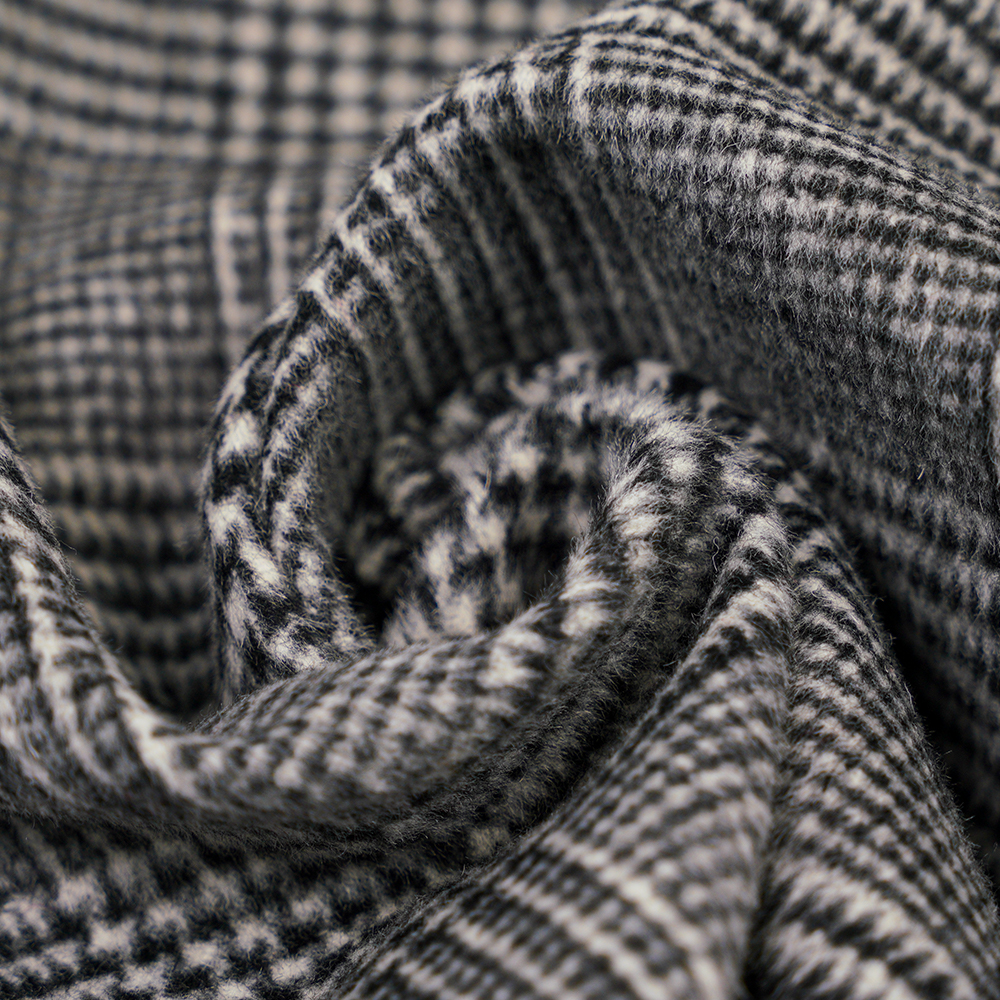50% Wool, 40% Polyester, 10% Other Fiber, 560G/M, Black + Light Gray, Plaid Single-Face Overcoating Wool Fabric, ML-1010015