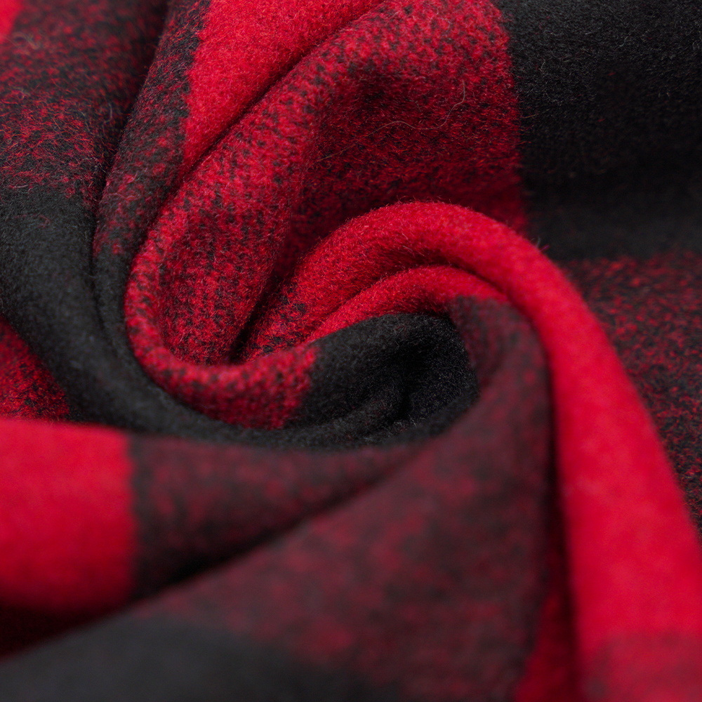50% Wool, 40% Polyester, 10% Other Fiber, 760G/M, Black And Red Plaid, Melton Fabric, ML-3010354
