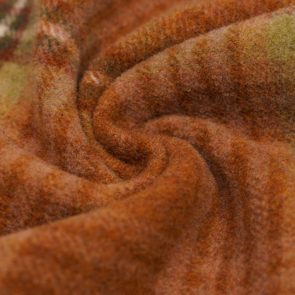 50% Wool, 40% Polyester, 10% Other Fiber, 860G/M, Brown And Yellow Checkered, Velvet Fabric, ML-062142104